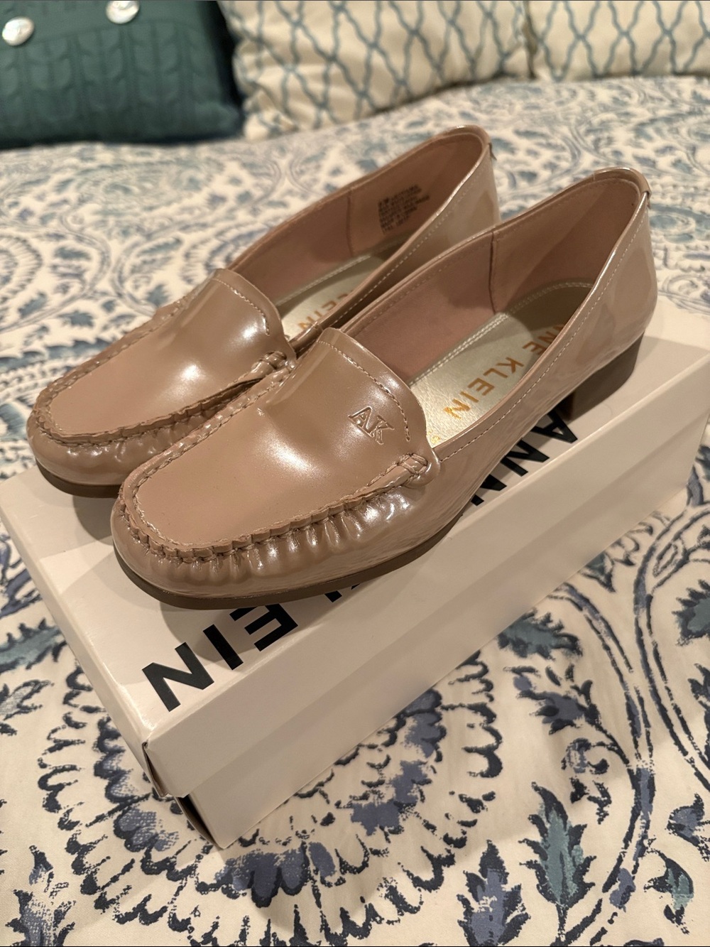 Anne Klein Nude Patent Leather Moccasin Loafers